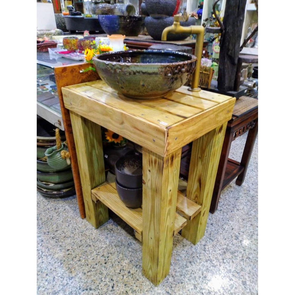 【娟兒藝品(訂製)】洗手盆(組)南方松木座 ✔物品槽✔展示✔藝術品✔洗手台-細節圖2