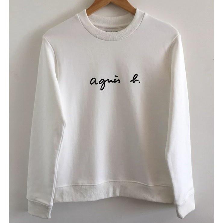 新款👫情侶推薦 日本 ag.b 小b 日本b經典草寫LOGO 男款 女款 2色 加絨 大學T 長袖 T恤-細節圖3