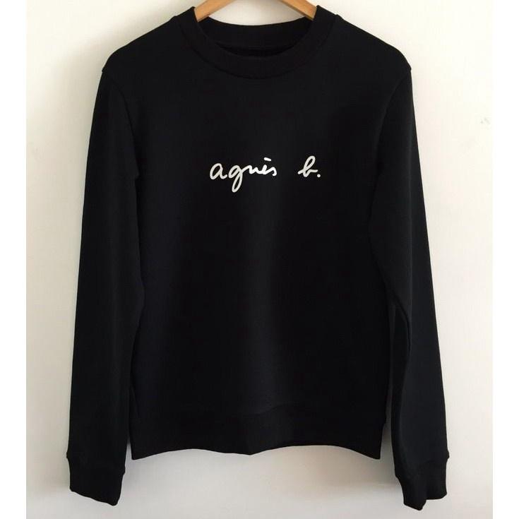 新款👫情侶推薦 日本 ag.b 小b 日本b經典草寫LOGO 男款 女款 2色 加絨 大學T 長袖 T恤-細節圖4