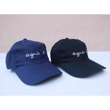 日本 agnes b 小b  小b包 男款 女款 情侶款 草寫字母LOGO 簡約 百搭 黑色 棒球帽 鴨舌帽 純棉 帽子-細節圖3