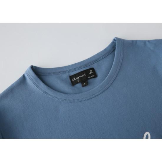 新款!👫情侶 日本 ag.b 小b 日本b 經典款 草寫字母 男款 女款 情侶款 藍色 純棉短袖 短袖 T恤-細節圖3