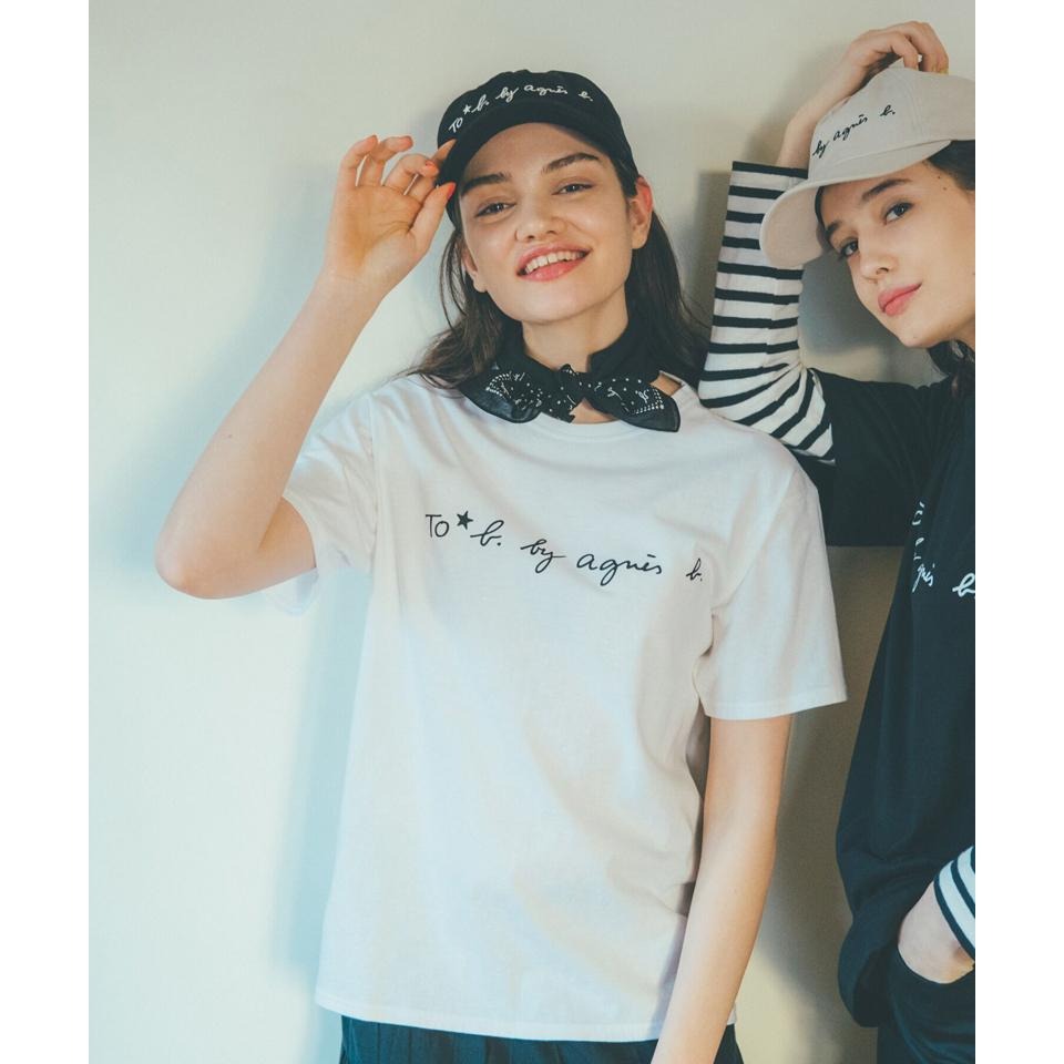 日本 agnes b 小b 小b 日本b 經典 草寫文字  男款 女款 情侶款 白色 黑色 純棉短袖 短袖 T恤-細節圖2