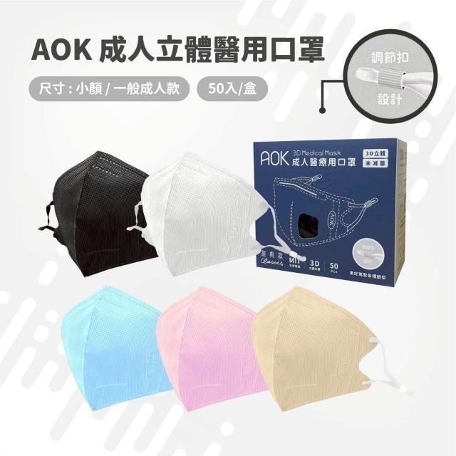 【限時購】AOK飛速 成人3D立體醫用口罩 (50入/盒x2盒)-細節圖2