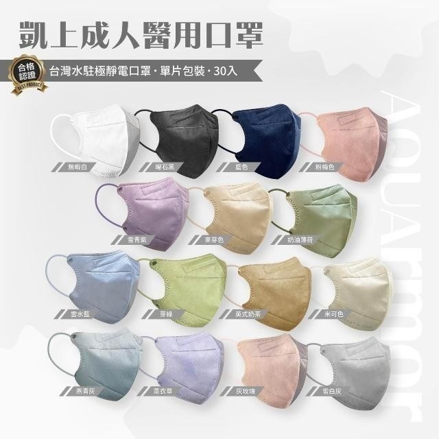 【限時購】凱上 水駐極對色彩耳 成人3D立體醫用口罩 (30入/盒x2盒 · 單片包裝)-細節圖2