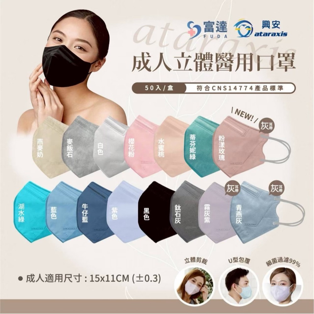 【興安】成人3D立體醫用口罩 (50入/盒)-細節圖2