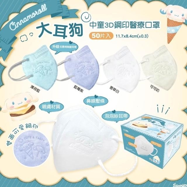 【興安】大耳狗甜筒款 兒童/中童/幼童 3D立體醫用口罩 (50入/盒)-細節圖3