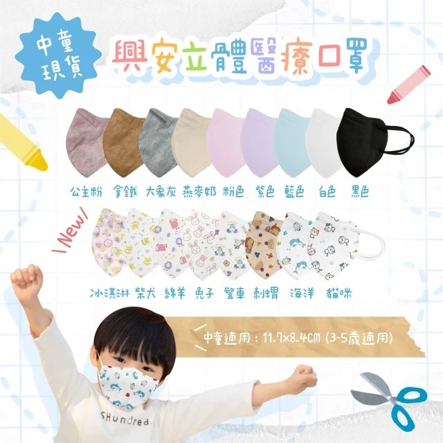【興安】幼幼/中童/大童 3D立體醫用口罩 (50入/盒)-細節圖2