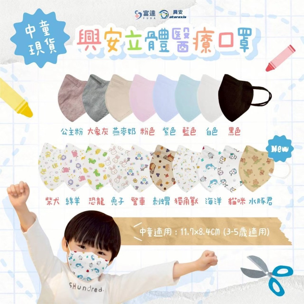 【興安】幼幼/中童/大童 3D立體醫用口罩 (50入/盒)-細節圖3