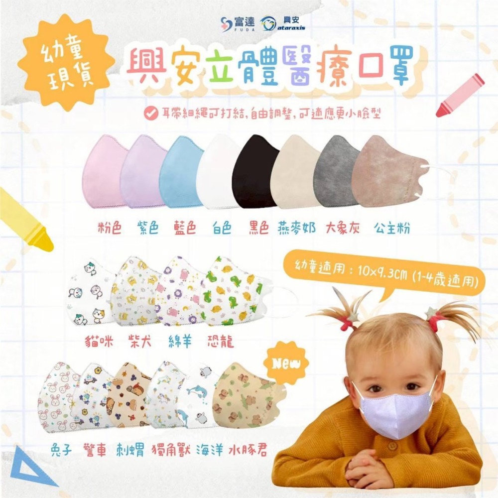 【興安】幼幼/中童/大童 3D立體醫用口罩 (50入/盒)-細節圖4