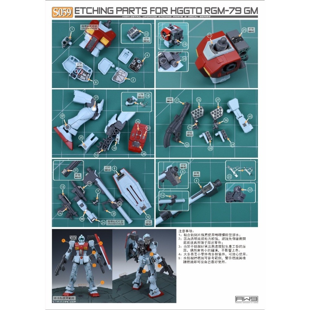 (Pandainn)非模型 鋼魂 AW9 S59 1/144 HG RGM-79 GM吉姆專用蝕刻片附水貼-細節圖8