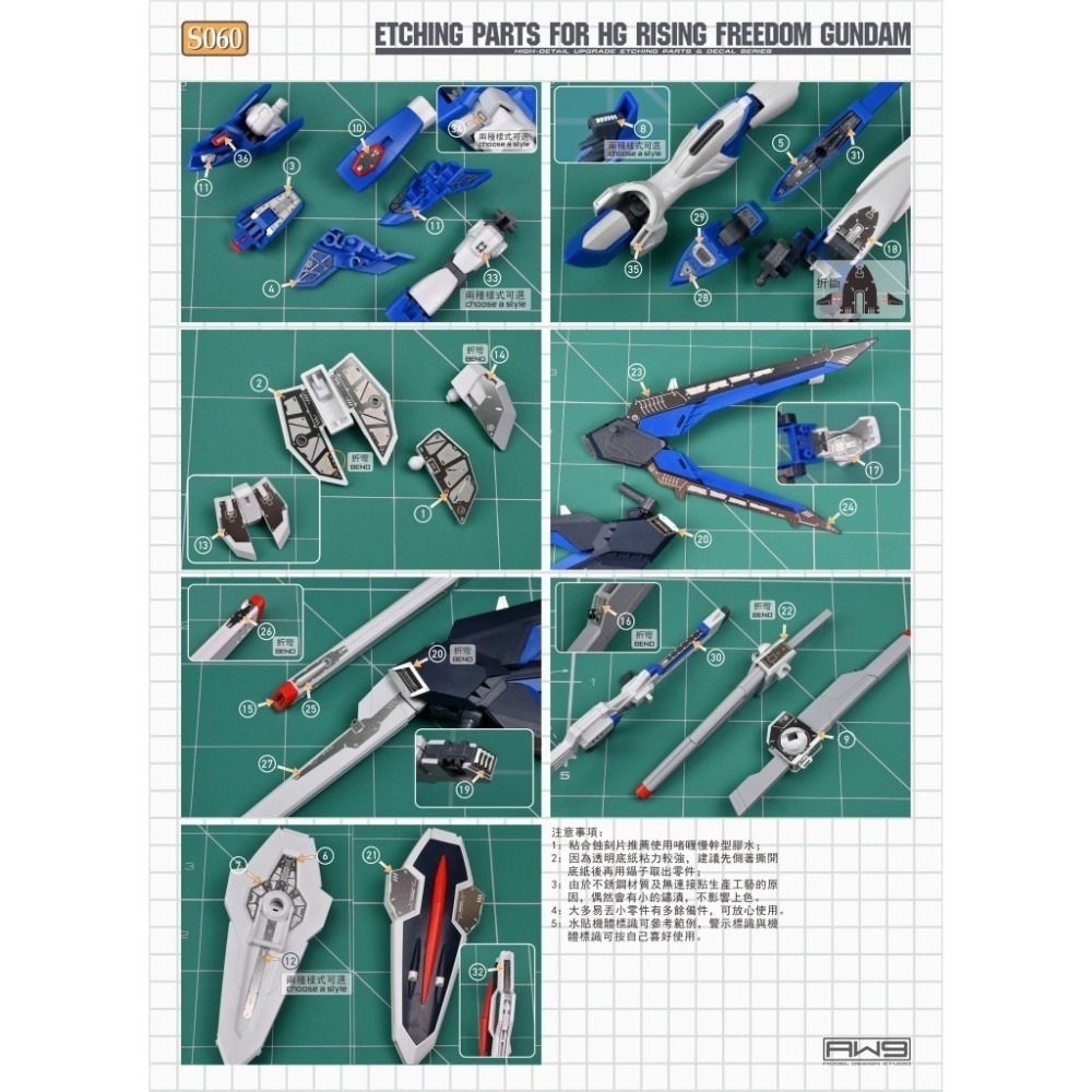(Pandainn) 非模型 鋼魂 AW9 S60 HG1/144 振揚自由鋼彈 改造蝕刻片附水貼 模型工具-細節圖5