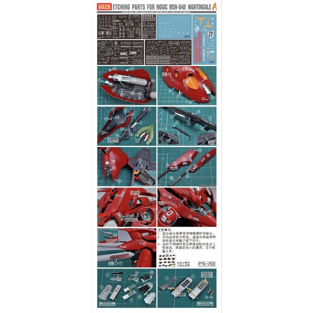 (Pandainn)非模型 鋼魂 AW9 S29 S30 HGUC MSN-04II 夜鶯 蝕刻片附水貼-規格圖8