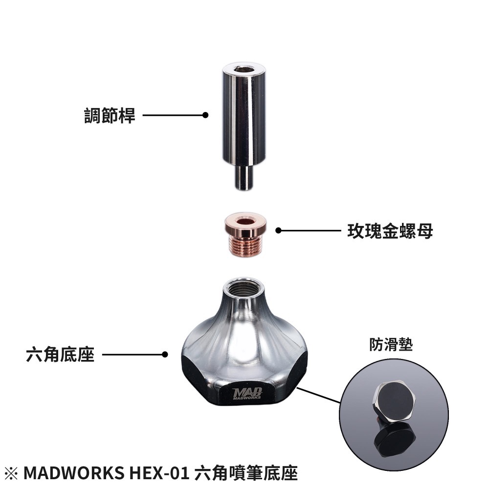 (Pandainn) 預購4月 Madworks HEX-01 六角噴筆底座 <適用各種1/8規格的噴筆>-細節圖3