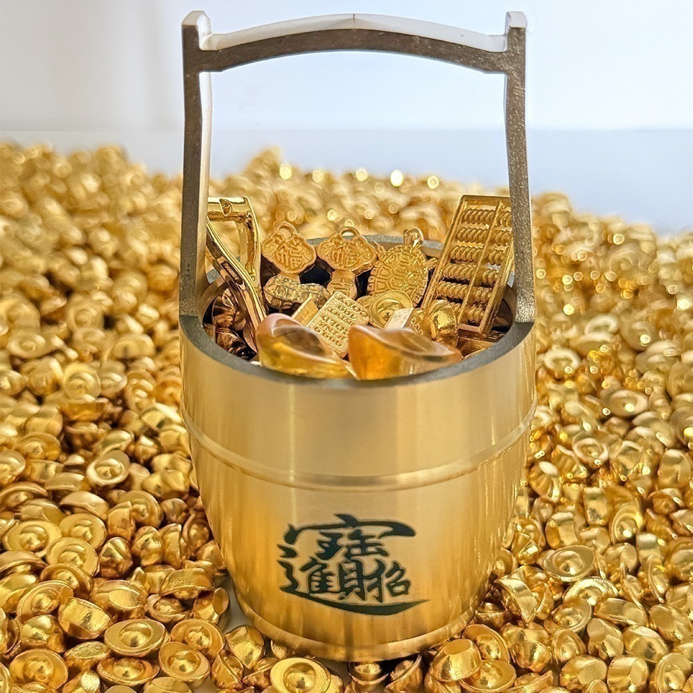 一桶金招財組 招財擺飾 公仔收藏 元寶金條 金龜如意 花生算盤 金鏟子【聚寶小舖】-細節圖6
