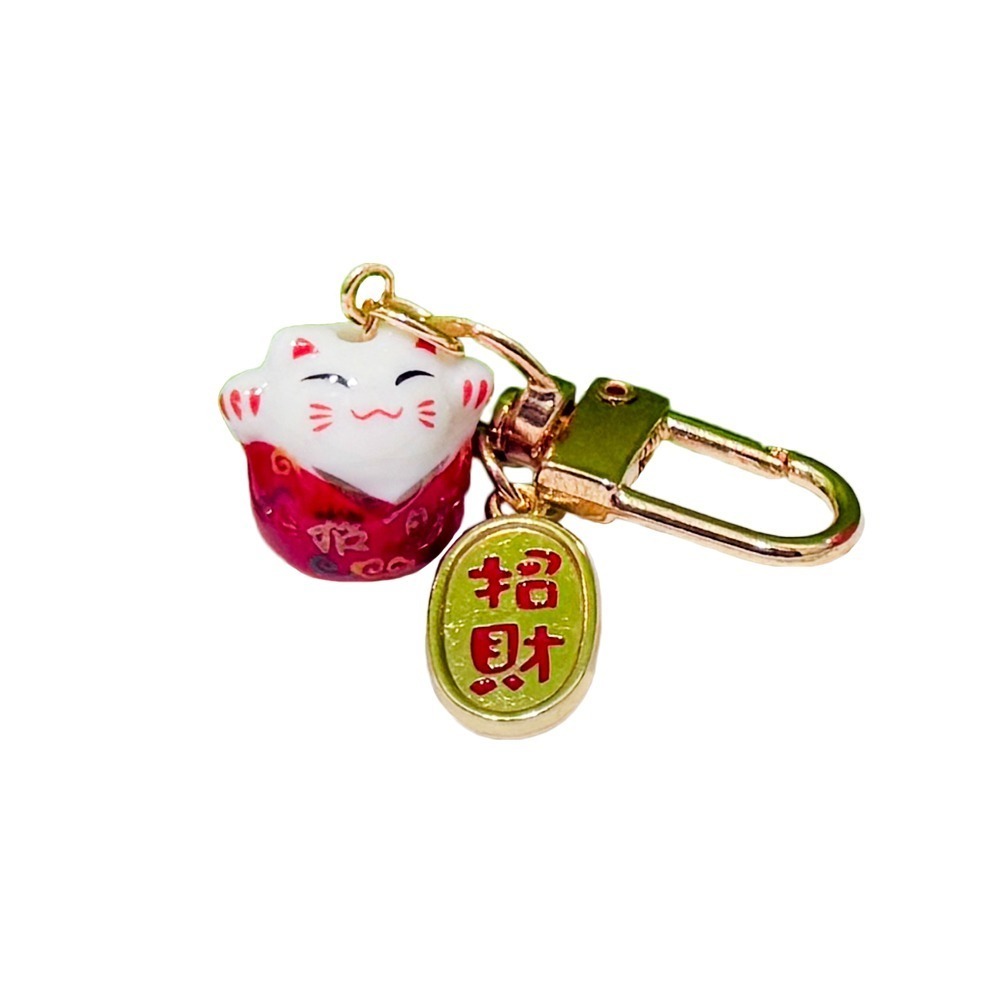 陶瓷招財貓鑰匙圈吊飾 六款可選 公仔 開運招財  隨身掛件【聚寶小舖】-規格圖6