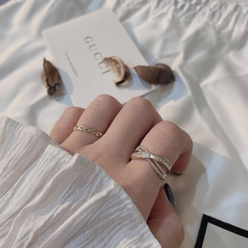 質感鑲鑽交叉開口戒指-細節圖2