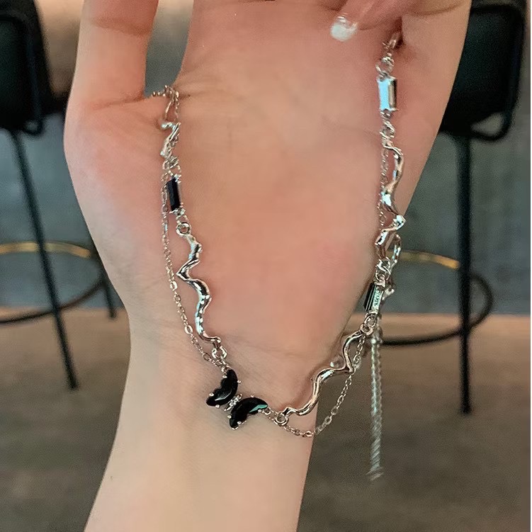 不規則波浪蝴蝶項鍊-細節圖2