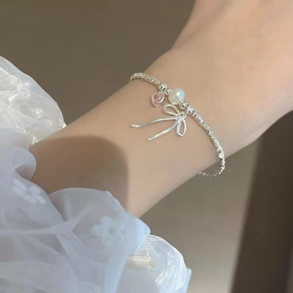 韓系碎銀子蝶結手鍊-細節圖2