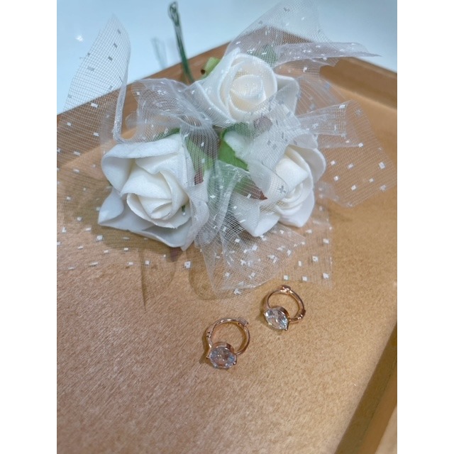 玫瑰金鑲鑽圓圈耳環-細節圖3