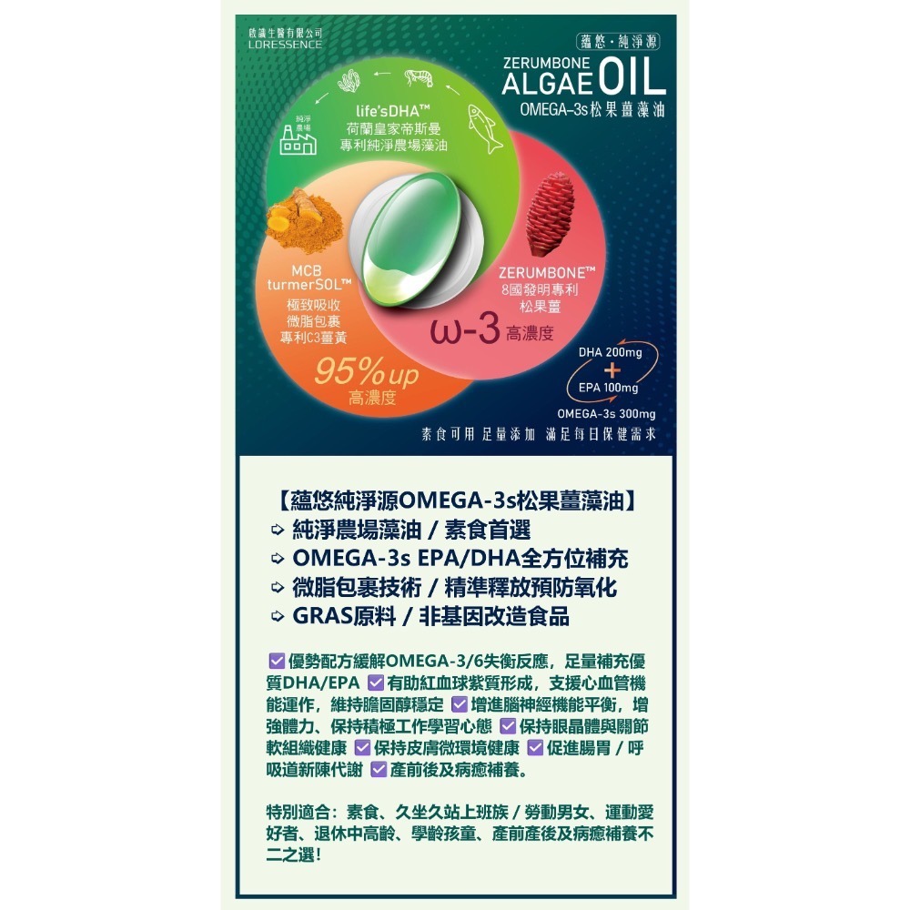 啟識生醫 全素 藴悠純淨源 OMEGA-3s 松果薑藻油 膠囊-細節圖4