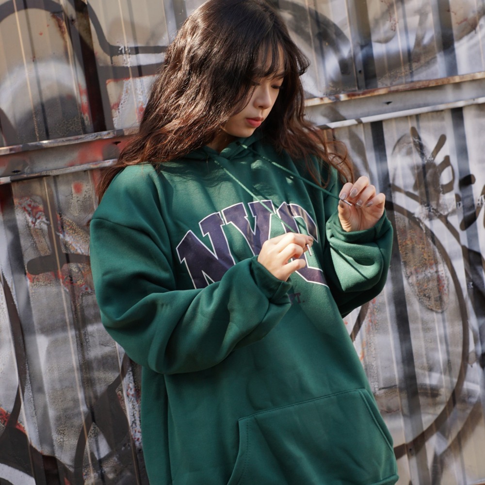 NYC字母印花帽T 美式運動風 長袖大學T 內刷毛 秋冬 刷毛帽Tee-細節圖5