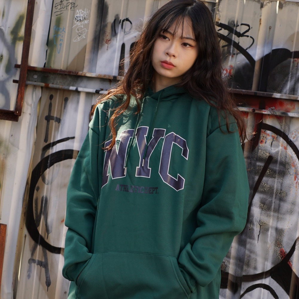NYC字母印花帽T 美式運動風 長袖大學T 內刷毛 秋冬 刷毛帽Tee-細節圖6