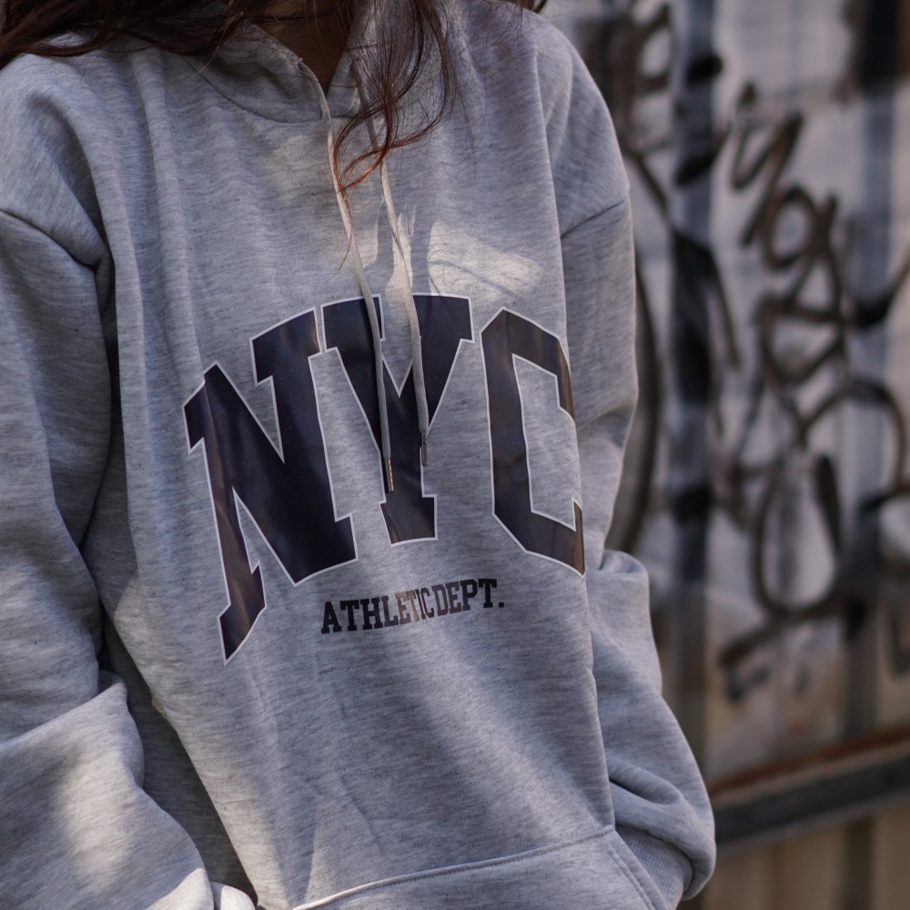 NYC字母印花帽T 美式運動風 長袖大學T 內刷毛 秋冬 刷毛帽Tee-細節圖7