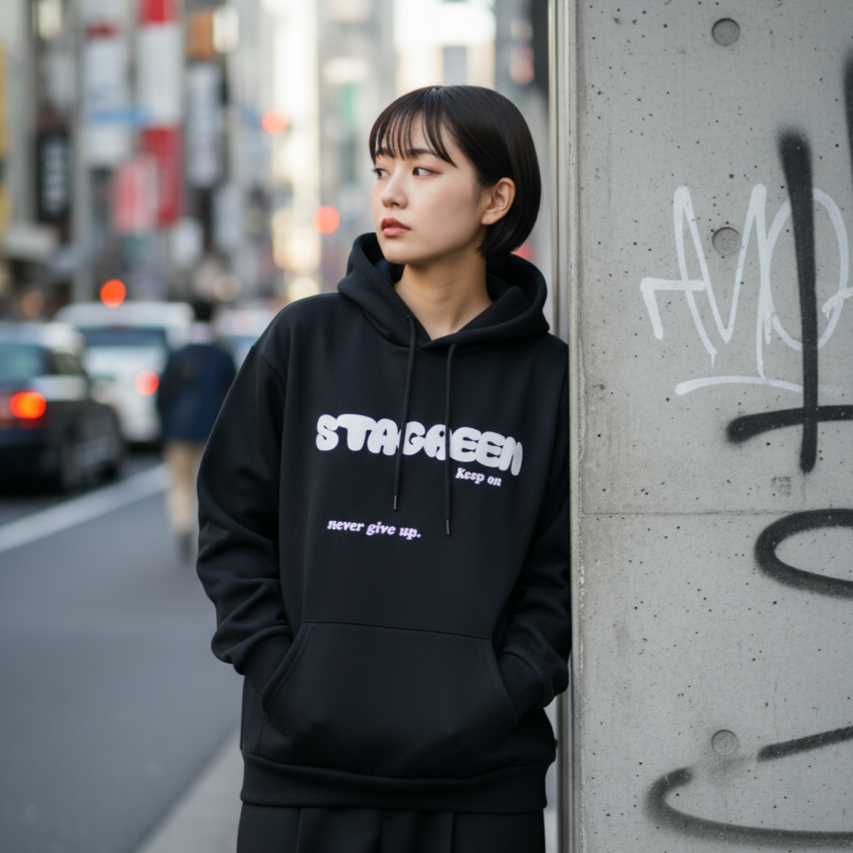 STAGREEN 帽T 寬鬆落肩 美式街頭 印花連帽上衣 秋冬新款 情侶款式-細節圖2