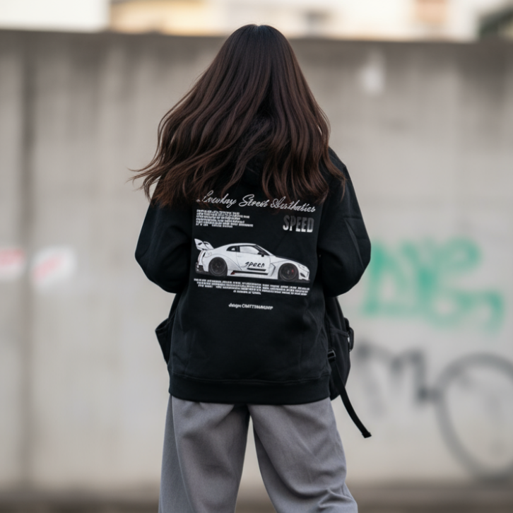 SPEED 賽車帽T 美式街頭 拼色字體 寬鬆落肩 連帽上衣 秋冬新款-細節圖4