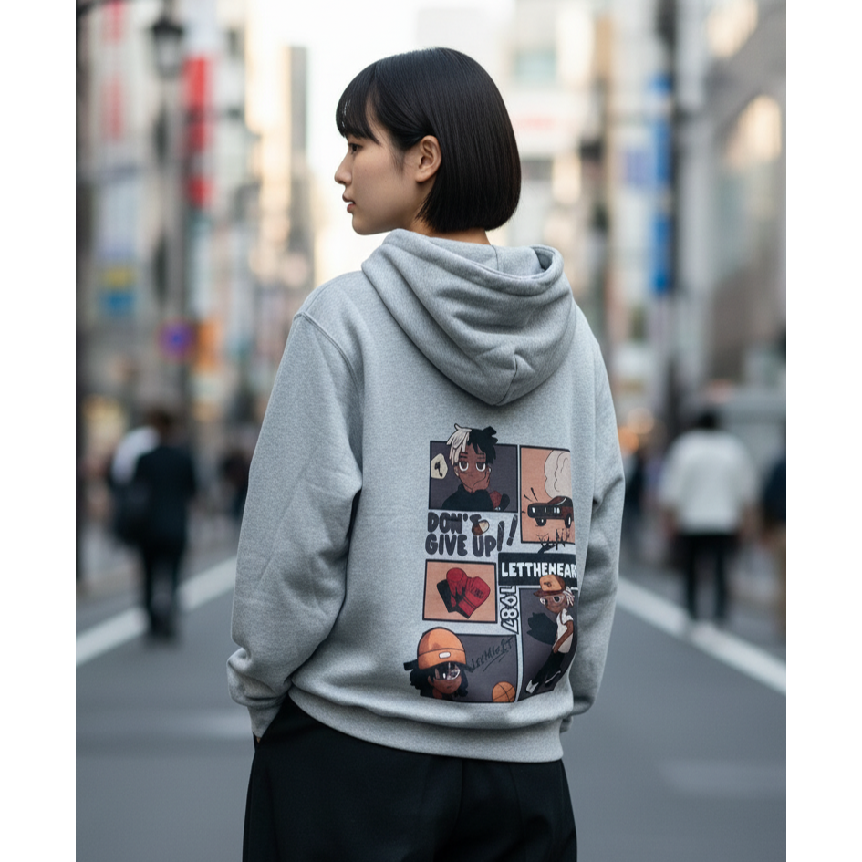 美式漫畫帽T DON＇T GIVE UP 厚磅連帽上衣 寬鬆落肩 男女可穿 美式街頭 秋冬百搭-細節圖2