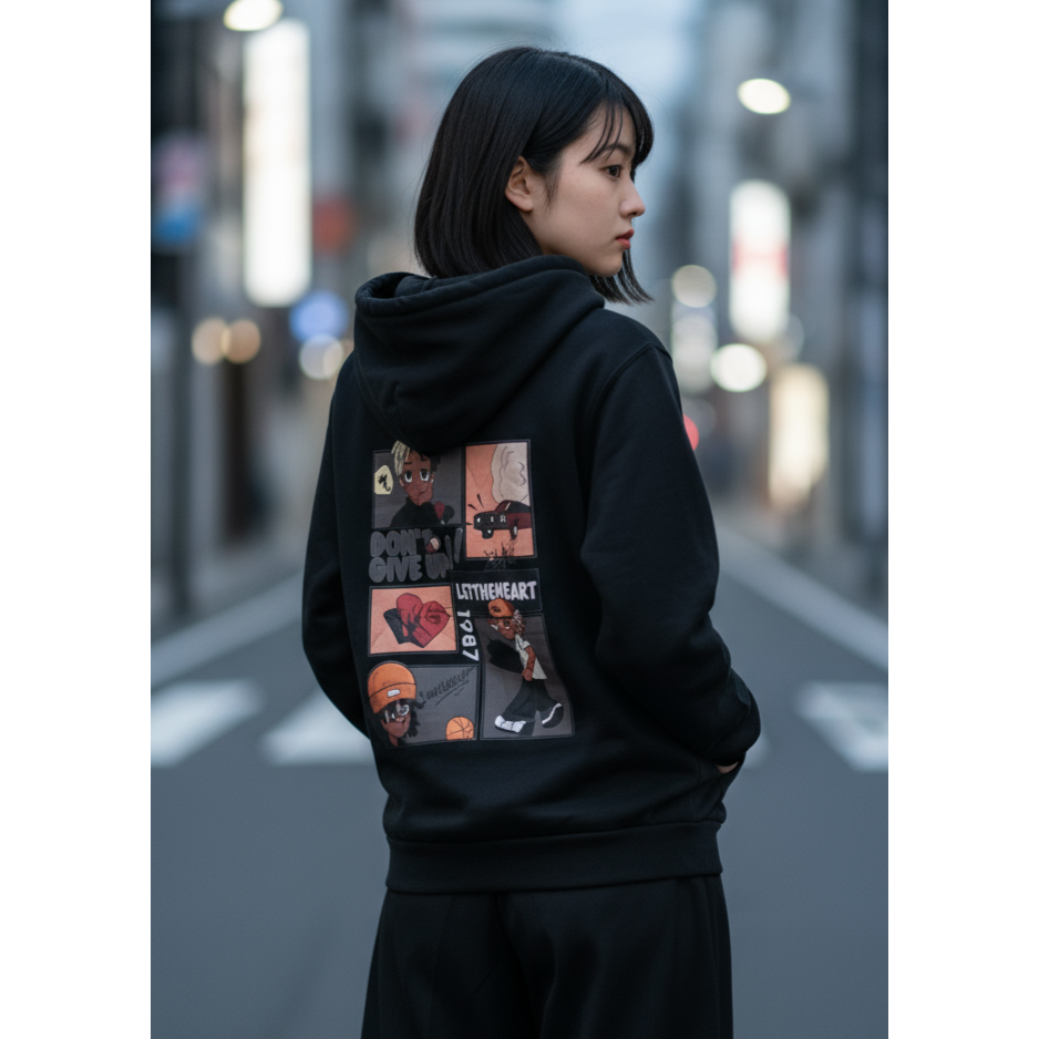 美式漫畫帽T DON＇T GIVE UP 厚磅連帽上衣 寬鬆落肩 男女可穿 美式街頭 秋冬百搭-細節圖5