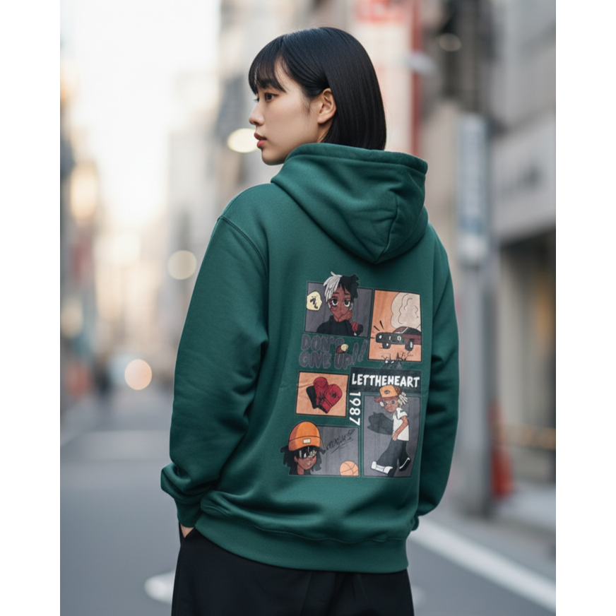 美式漫畫帽T DON＇T GIVE UP 厚磅連帽上衣 寬鬆落肩 男女可穿 美式街頭 秋冬百搭-細節圖7