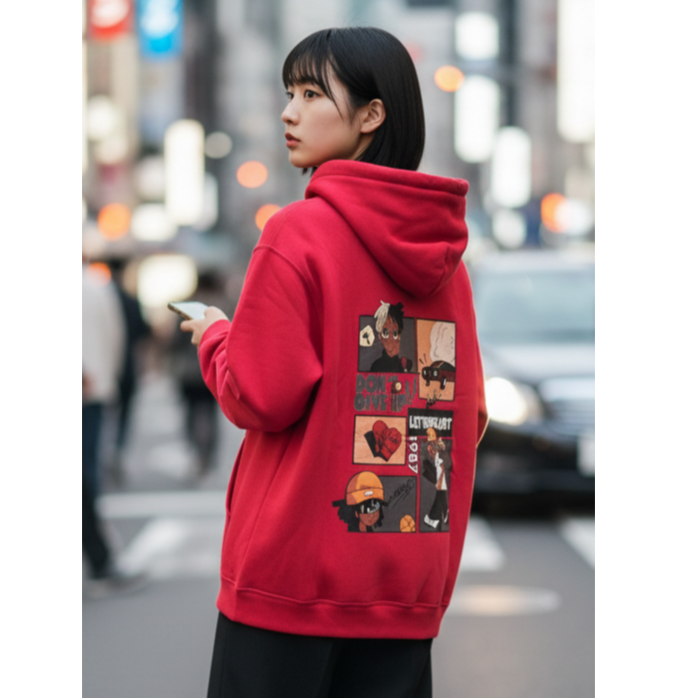 美式漫畫帽T DON＇T GIVE UP 厚磅連帽上衣 寬鬆落肩 男女可穿 美式街頭 秋冬百搭-細節圖8