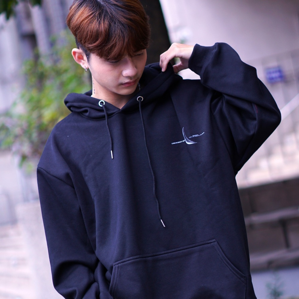 【CHAOZONE】月亮圖像｜銀狐絨帽T 寬鬆落肩 厚磅柔軟材質 長袖上衣 衛衣 內刷毛 大LOGO 刷毛帽T-細節圖4