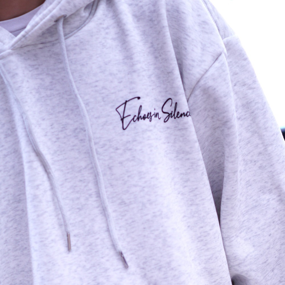 【CHAOZONE】美式手寫藝術｜銀狐絨帽T 寬鬆落肩 厚磅柔軟材質 長袖上衣 衛衣 內刷毛 大LOGO 刷毛帽T-細節圖3