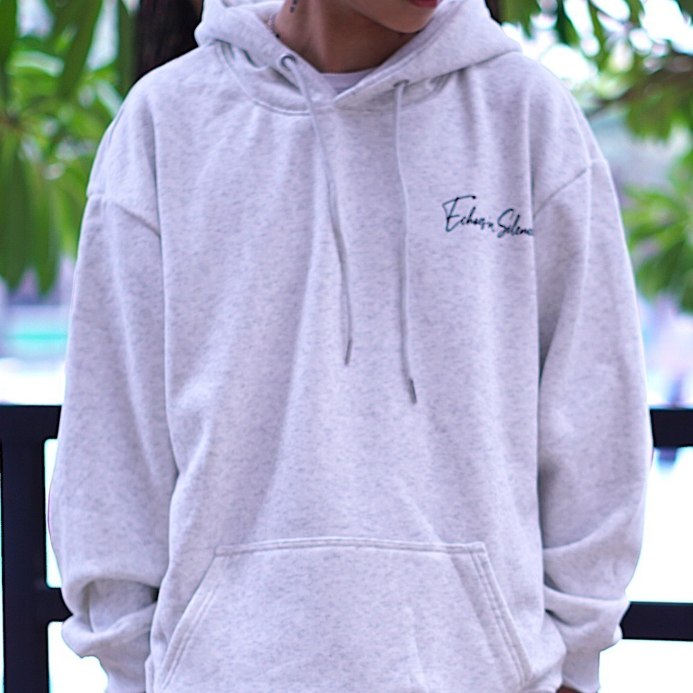 【CHAOZONE】美式草寫筆跡｜銀狐絨帽T 寬鬆落肩 厚磅柔軟材質 長袖上衣 衛衣 內刷毛 大LOGO 刷毛帽T-細節圖2