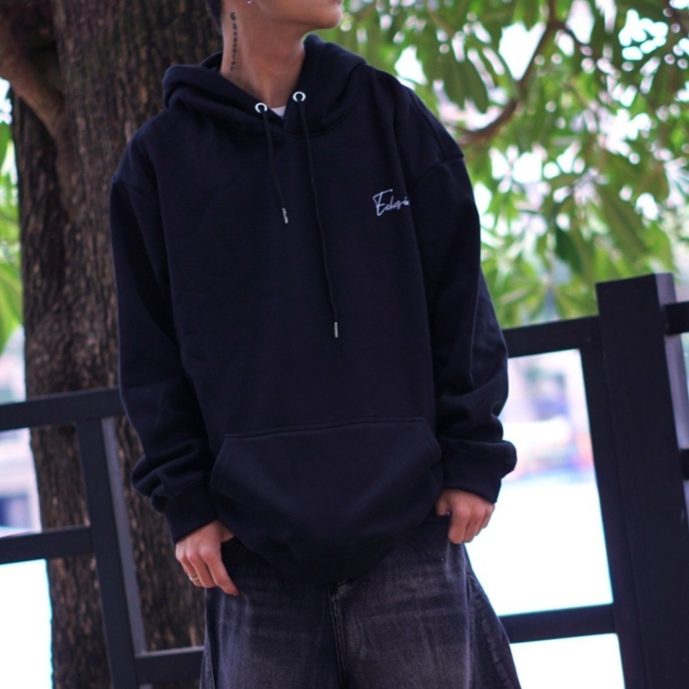 【CHAOZONE】美式草寫筆跡｜銀狐絨帽T 寬鬆落肩 厚磅柔軟材質 長袖上衣 衛衣 內刷毛 大LOGO 刷毛帽T-細節圖5