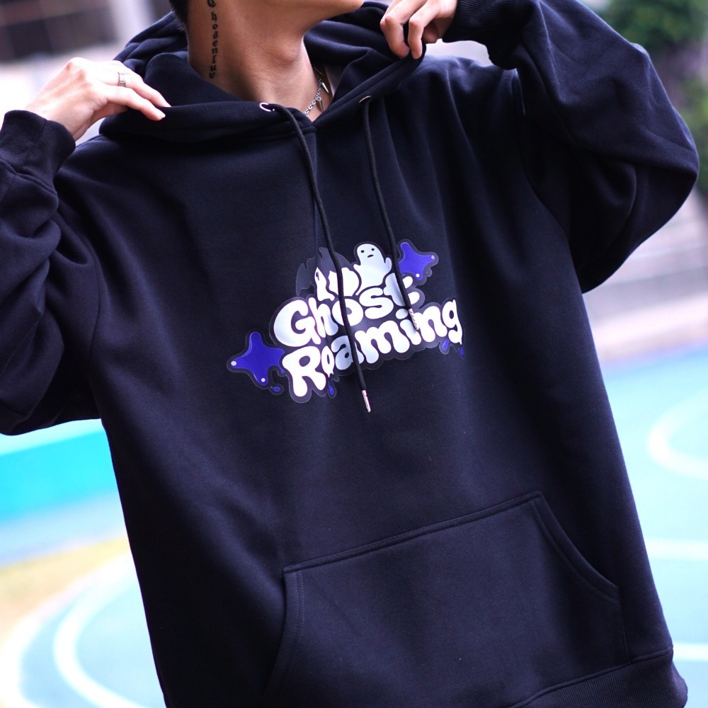 【CHAOZONE】GHOST幽靈插畫｜銀狐絨帽T 寬鬆落肩 厚磅柔軟材質 長袖上衣 衛衣 內刷毛 大LOGO 刷毛帽T-細節圖4