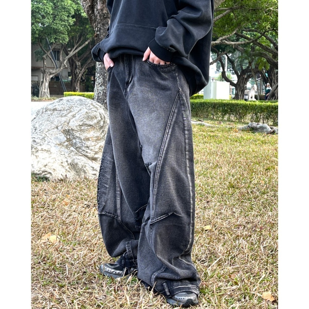 【CHAOZONE】破壞彎刀褲 丹寧直筒褲 寬版牛仔褲 牛仔長褲 牛仔寬褲 直筒褲 寬版長褲 闊腿寬褲-細節圖6