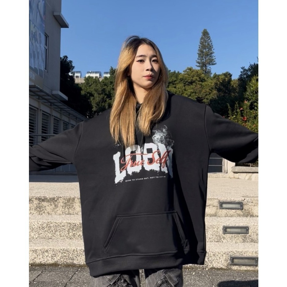 【CHAOZONE】LOBN煙霧牛奶絨毛帽T 厚磅寬鬆 落肩連帽上衣 美式街頭 寬鬆長袖上衣 男女皆可 秋冬新品-細節圖2