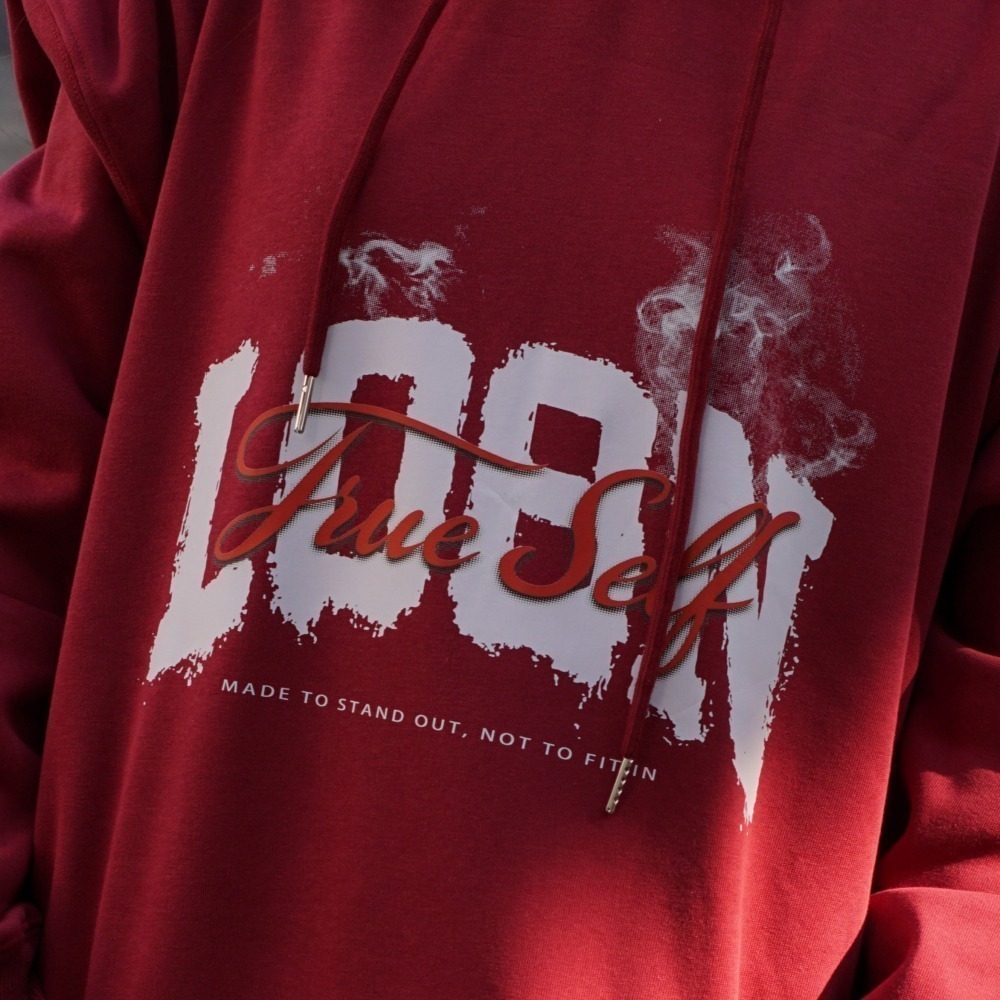 【CHAOZONE】LOBN煙霧牛奶絨毛帽T 厚磅寬鬆 落肩連帽上衣 美式街頭 寬鬆長袖上衣 男女皆可 秋冬新品-細節圖5