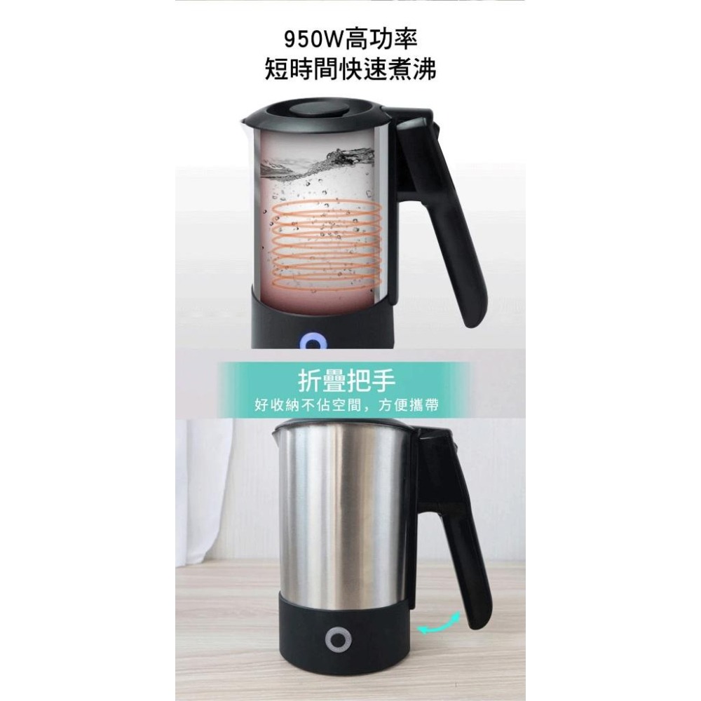 【Kinyo 雙電壓旅行快煮壼 0.6L AS-HP70】隨行快煮壺 摺疊防燙把手 不鏽鋼熱水壺 自動斷電 電熱水壺-細節圖5