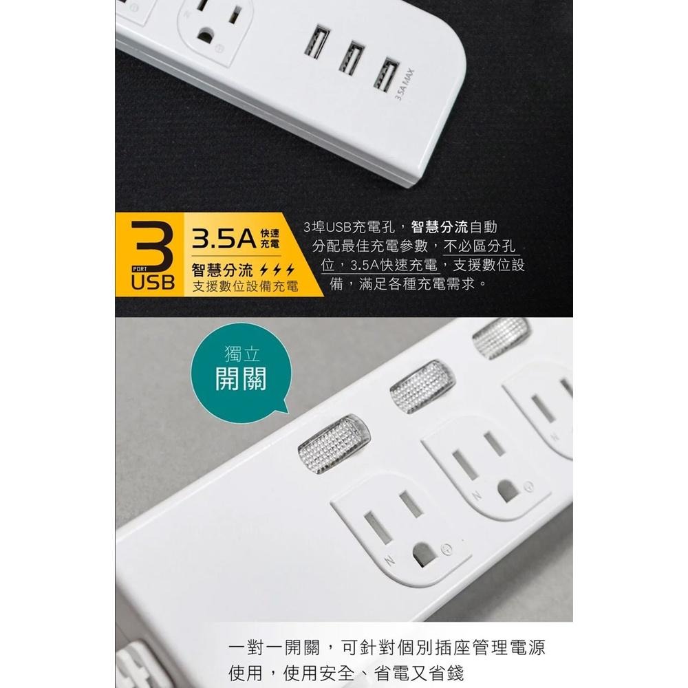 【KINYO 3開3插3USB延長線 CGU-333】插座 USB延長線 延長線 電源插座 延長線插座 電腦延長線-細節圖5