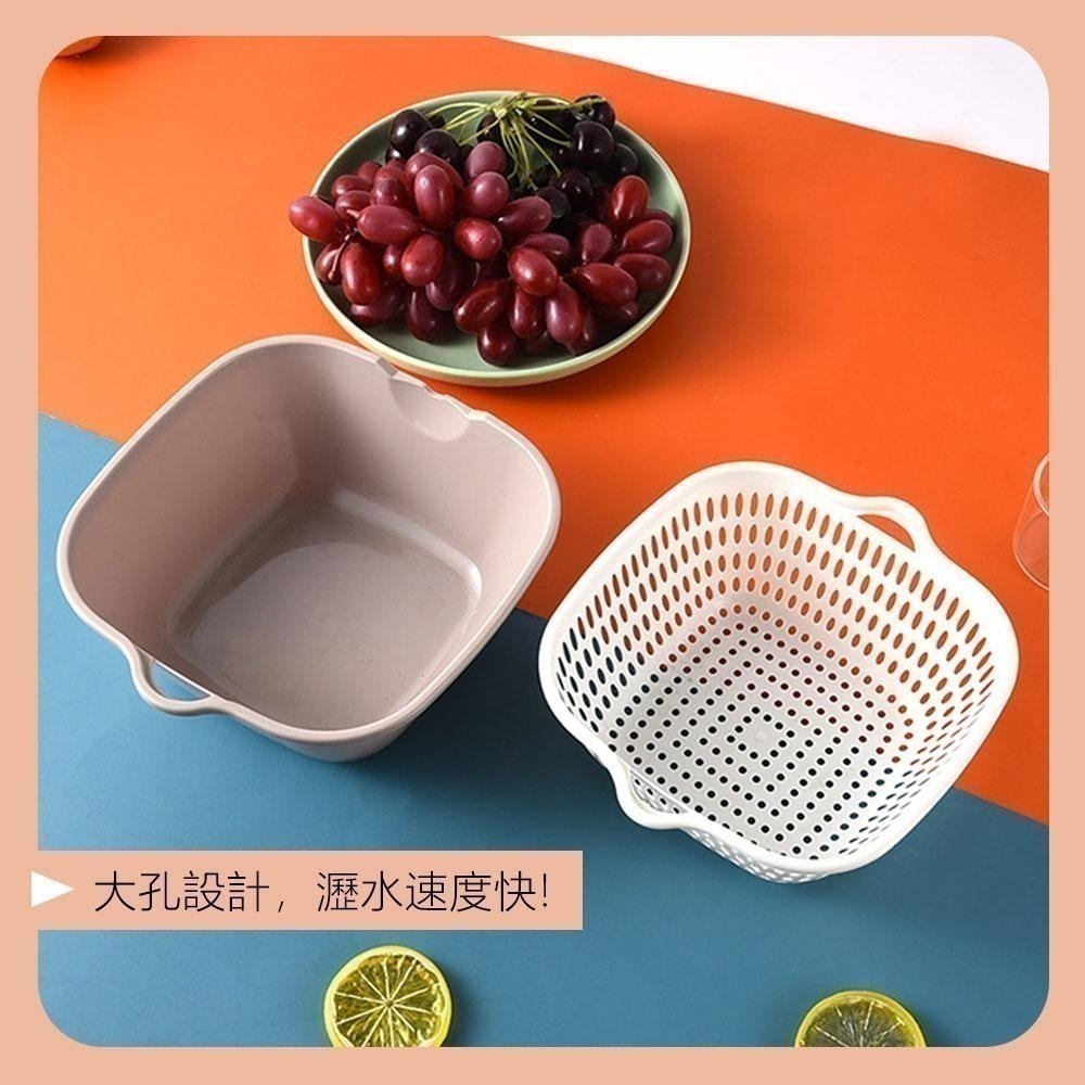 【二合一加厚雙層瀝水籃】蔬果籃 瀝水籃 洗菜籃 蔬果盆 廚房收納籃 水果籃 雙層洗菜籃 洗菜瀝水盆 濾水籃-細節圖4