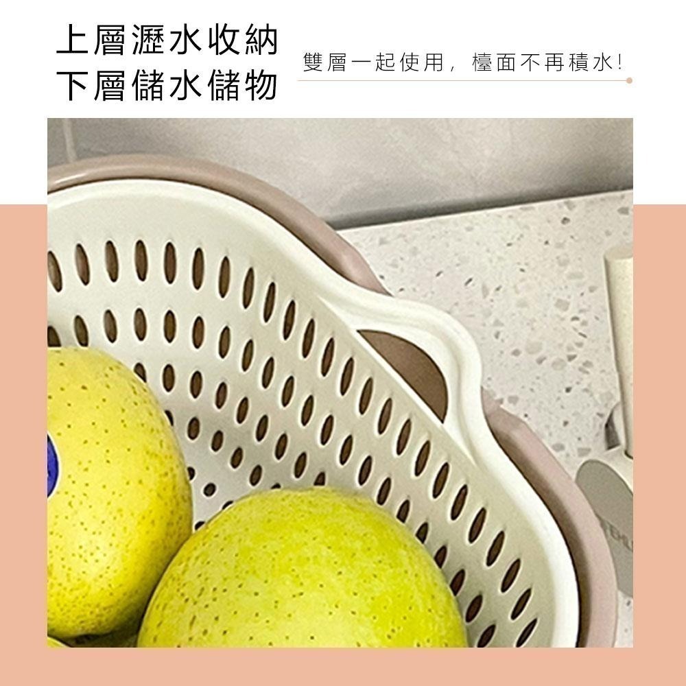 【二合一加厚雙層瀝水籃】蔬果籃 瀝水籃 洗菜籃 蔬果盆 廚房收納籃 水果籃 雙層洗菜籃 洗菜瀝水盆 濾水籃-細節圖5