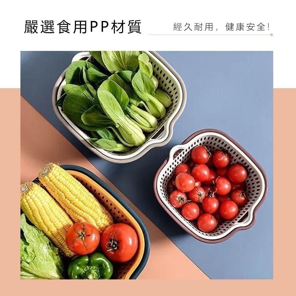 【二合一加厚雙層瀝水籃】蔬果籃 瀝水籃 洗菜籃 蔬果盆 廚房收納籃 水果籃 雙層洗菜籃 洗菜瀝水盆 濾水籃-細節圖6