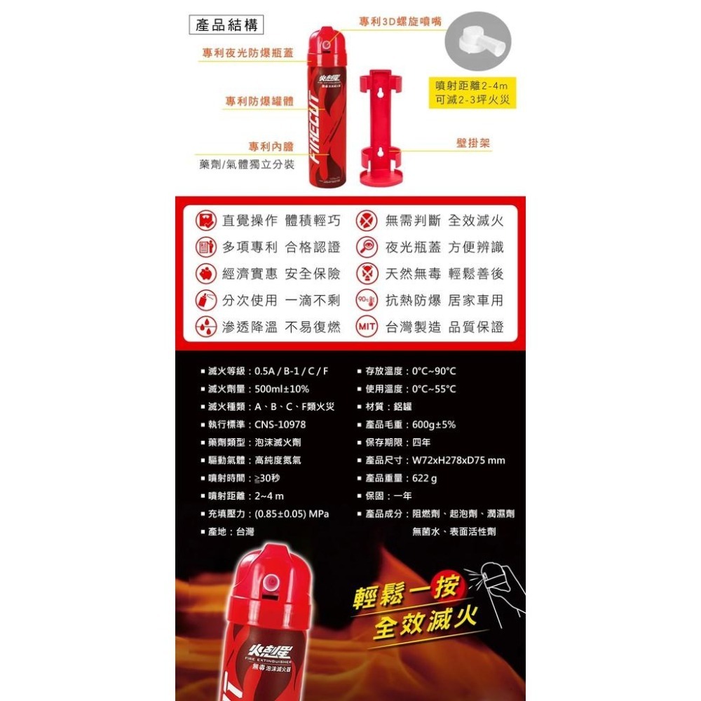 【KINYO 台灣製造家用泡沫滅火器 EX-006】車用滅火器 家用滅火器 迷你滅火器 環保滅火器 泡沫滅火器-細節圖9