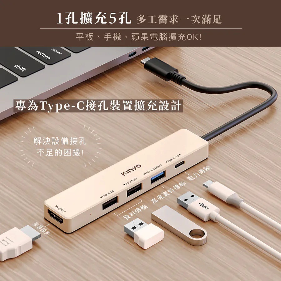 【KINYO 五合一多功能擴充座 KCR-525】支援OTG 讀卡機 USB擴充器 PD快充 分線器 多功能轉接器-細節圖3