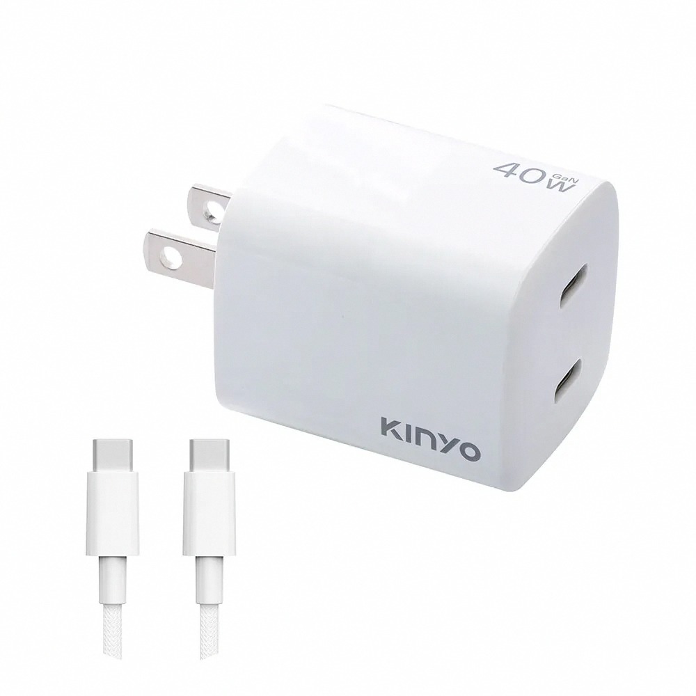 【KINYO 氮化鎵雙孔充電組40W APDCB-140】雙Type-C PD充電器 雙孔充電頭 充電器 充電頭 豆腐頭-細節圖2