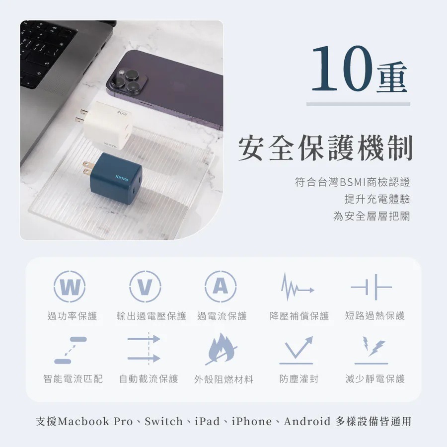 【KINYO 氮化鎵雙孔充電組40W APDCB-140】雙Type-C PD充電器 雙孔充電頭 充電器 充電頭 豆腐頭-細節圖9